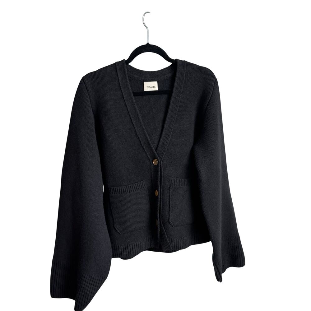 Khaite Scarlet Cardigan Black Medium 100% Cashmere Ribbed Button Front Sweater